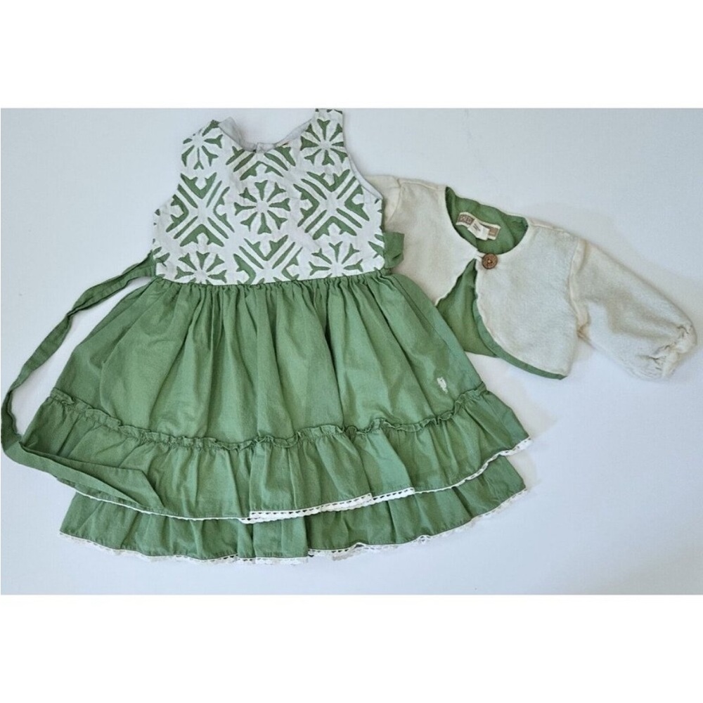 WELL DRESSED WOLF Homespun Holiday Snowflake Green White Dress w Jacket Girls 2T